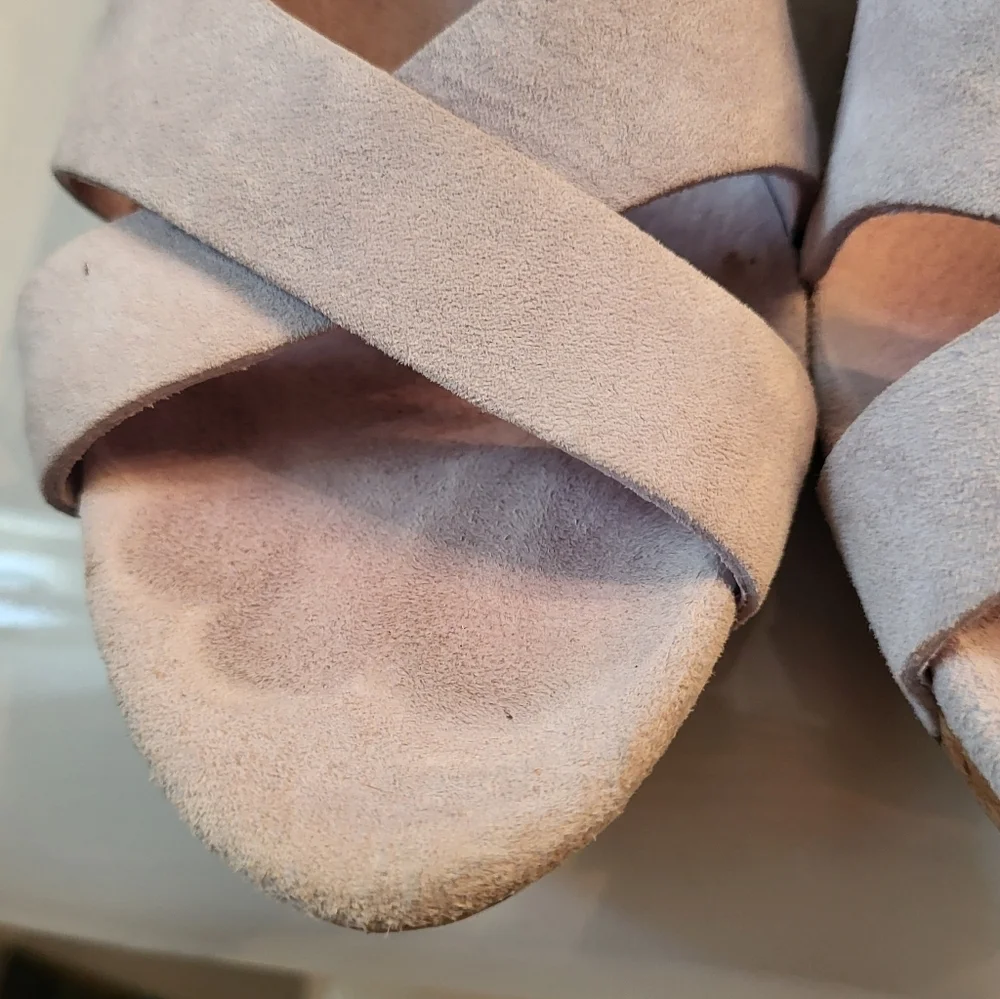 UGG Hazel Blush Pink Suede Sling Back Cork Wedge Sandals Size 9 - Picture 8 of 10